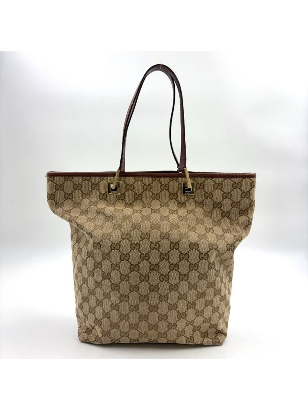 Gucci GG Canvas Leather Brown Beige Tote Bag